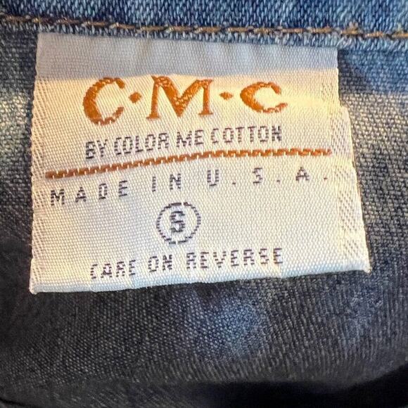 C.M.C By Color Me Cotton Women Long Sleeve Denim Top Cut Out Sleeve Small - Picture 6 of 6